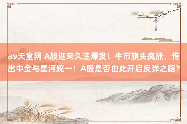 av天堂网 A股迎来久违爆发！牛市旗头疯涨，传出中金与星河统一！A股是否由此开启反弹之路？