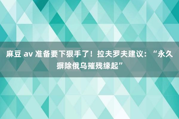 麻豆 av 准备要下狠手了！拉夫罗夫建议：“永久摒除俄乌摧残缘起”